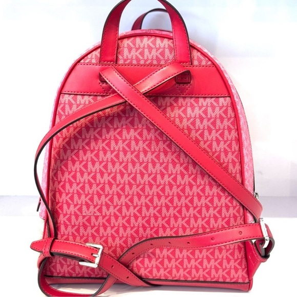 Michael Kors Rhea Medium Color-Block Signature Logo Backpack Dark Rasberry Multi - Picture 7 of 11